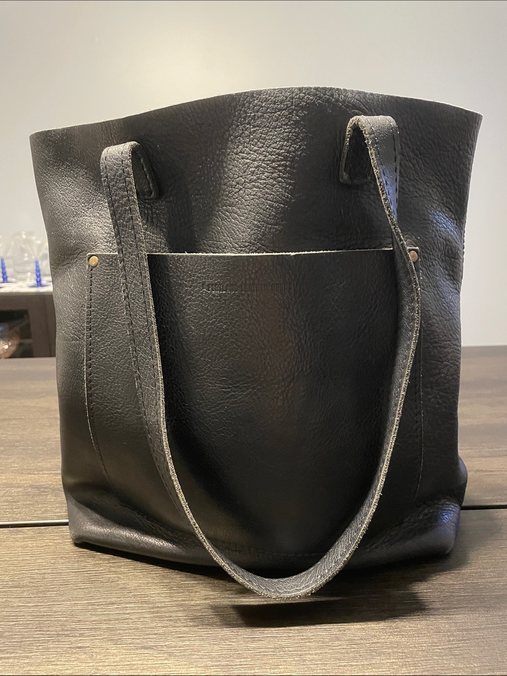 Portland Leather Black Pebbled Leather Tote with Front Pocket